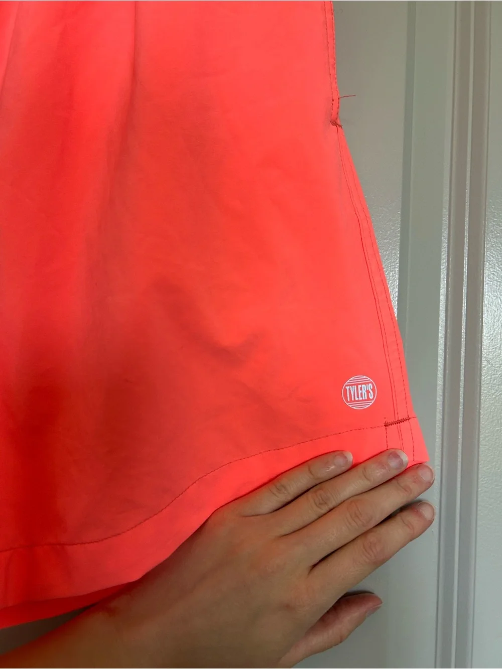 Men's Tyler’s Bright Coral Swim Trunks with Blue Drawstring